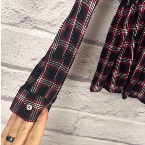 Loft Women M Cottagecore Academia Grunge 90s Preppy Plaid Peplum Tie Neck Blouse - Picture 6 of 11